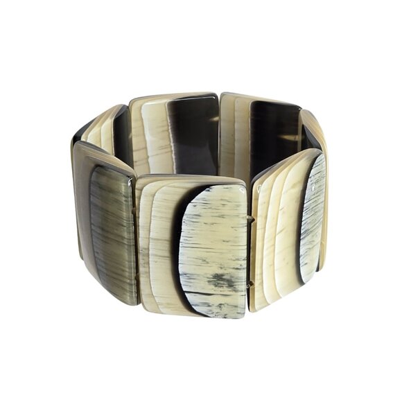 Horn Bracelet Stretch Wide Beaded Statement Elastic Bracelet - Picture 3 of 8